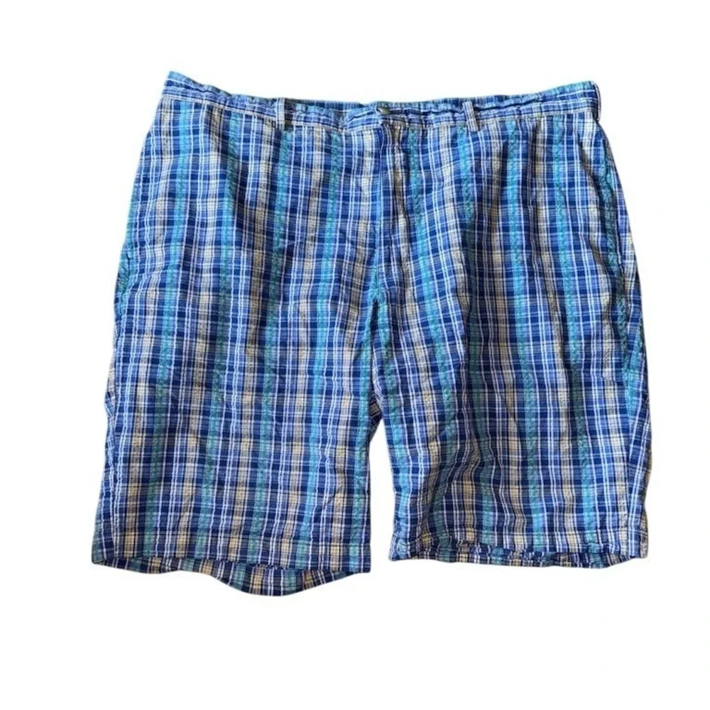 Pro Tour Men's Plaid Golf Casual‎ Shorts Blue Green White 40 Flat front preppy